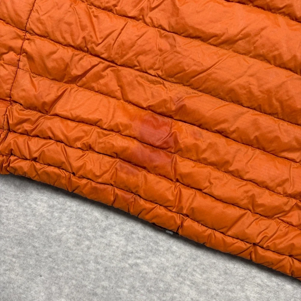 Cotopaxi Fuego Hooded Down Jacket Men Large Blue Orange Yellow Puffer Coat